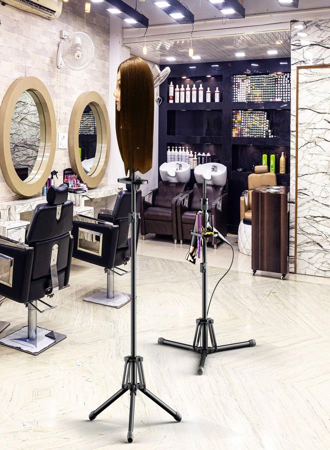GSOW Wig Stand Tripod - Reinforced Metal Mannequin Head Stand with Tool Tray, Adjustable Height 31" - 57" Wig Head Stand for Styling Cosmetology Hairdressing Training with Wig Caps T-Pins Hair Clips - Image 4